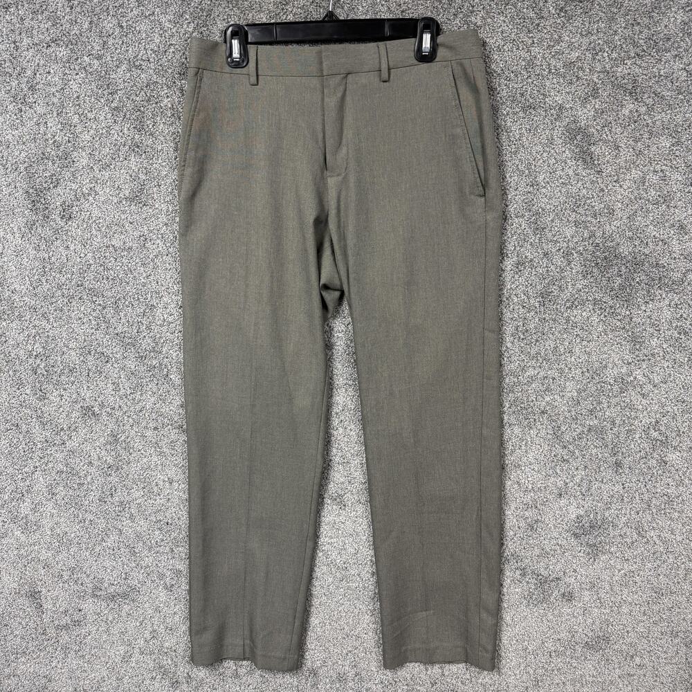 Kenneth Cole Reaction Dress Pants Mens 30x29 Olive Green Microfiber Flat Front
